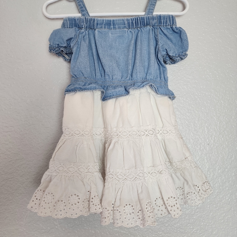Calvin Klein Girls Off  The Shoulder Jean Ruffle Dress Size 2T - Picture 2 of 6